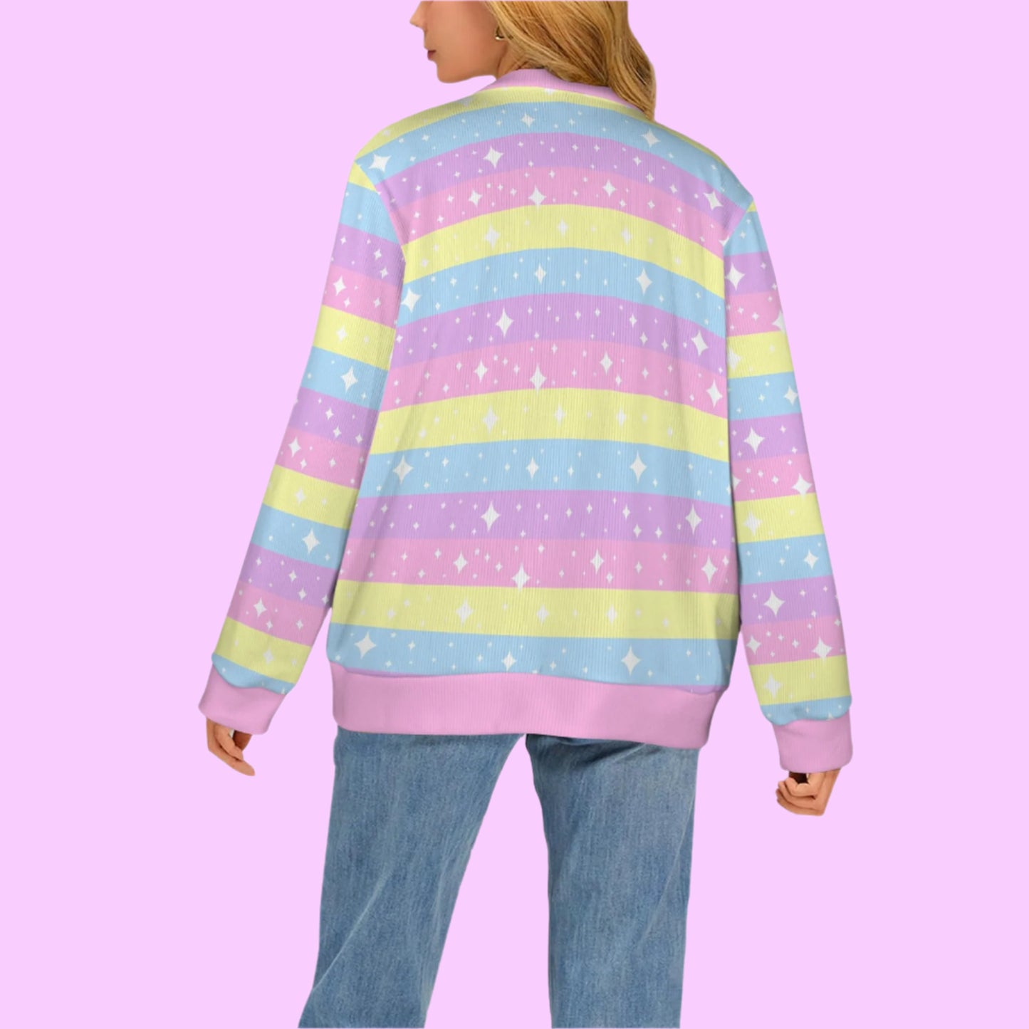 Rainbow Ribbon Women's Ribbed Button Up Cardigan