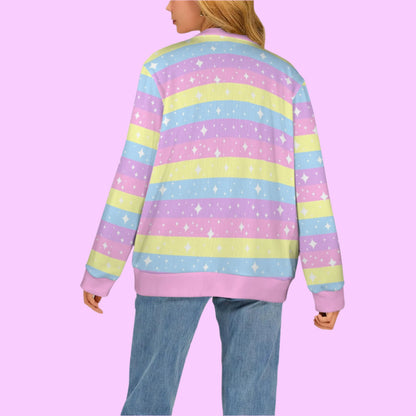 Rainbow Ribbon Women's Ribbed Button Up Cardigan