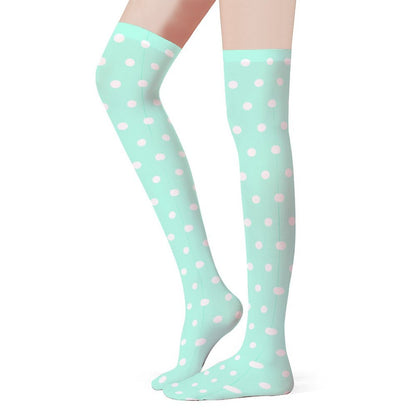 Cute Polka Dots Over Knee Stocking Socks (Mint)