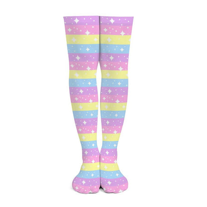 Rainbow Ribbon Over Knee Stocking Socks