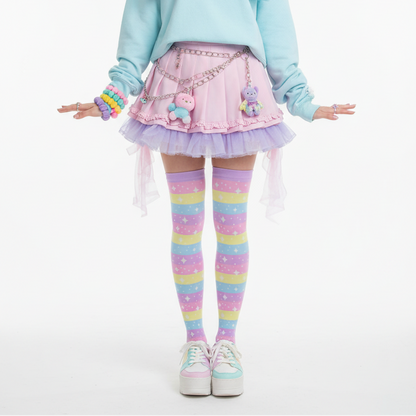 kawaii pastel rainbow over the knee stocking socks pantyhose fairy kei decora kei harajuku fashion cutecore