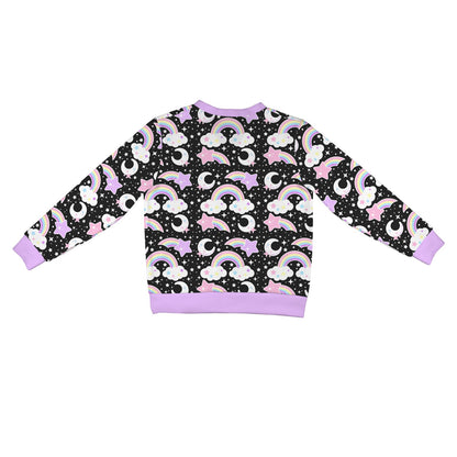 Dreamy Rainbow Women's Ribbed Button Up Cardigan (Black)