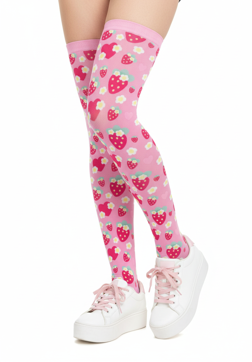 kawaii fashion Harajuku style jfashion strawberry over knee stocking sock in red pop kei decora kei cutecore