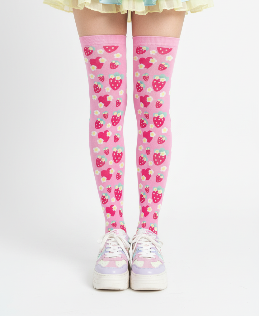 kawaii fashion Harajuku style jfashion strawberry over knee stocking sock in red pop kei decora kei cutecore