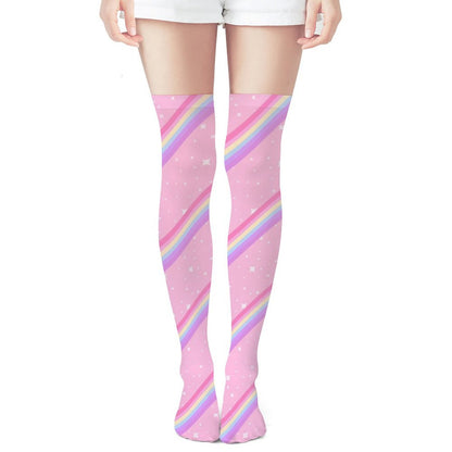 Kawaii Sparkle Cake Rainbow Beam Over Knee Stocking Socks