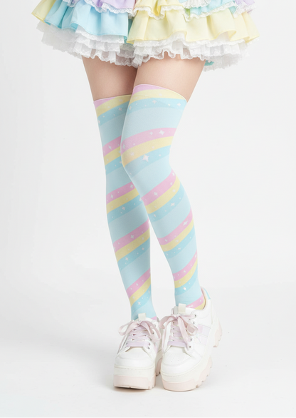Fairy kei Yumekawaii Kawaii fashion pastel rainbow stripes harajuku fashion jfashion pop kei magical girl mahou shoujo over the knee stocking socks blue