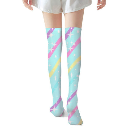 Sparkle Stars Over Knee Stocking Socks (Blue)