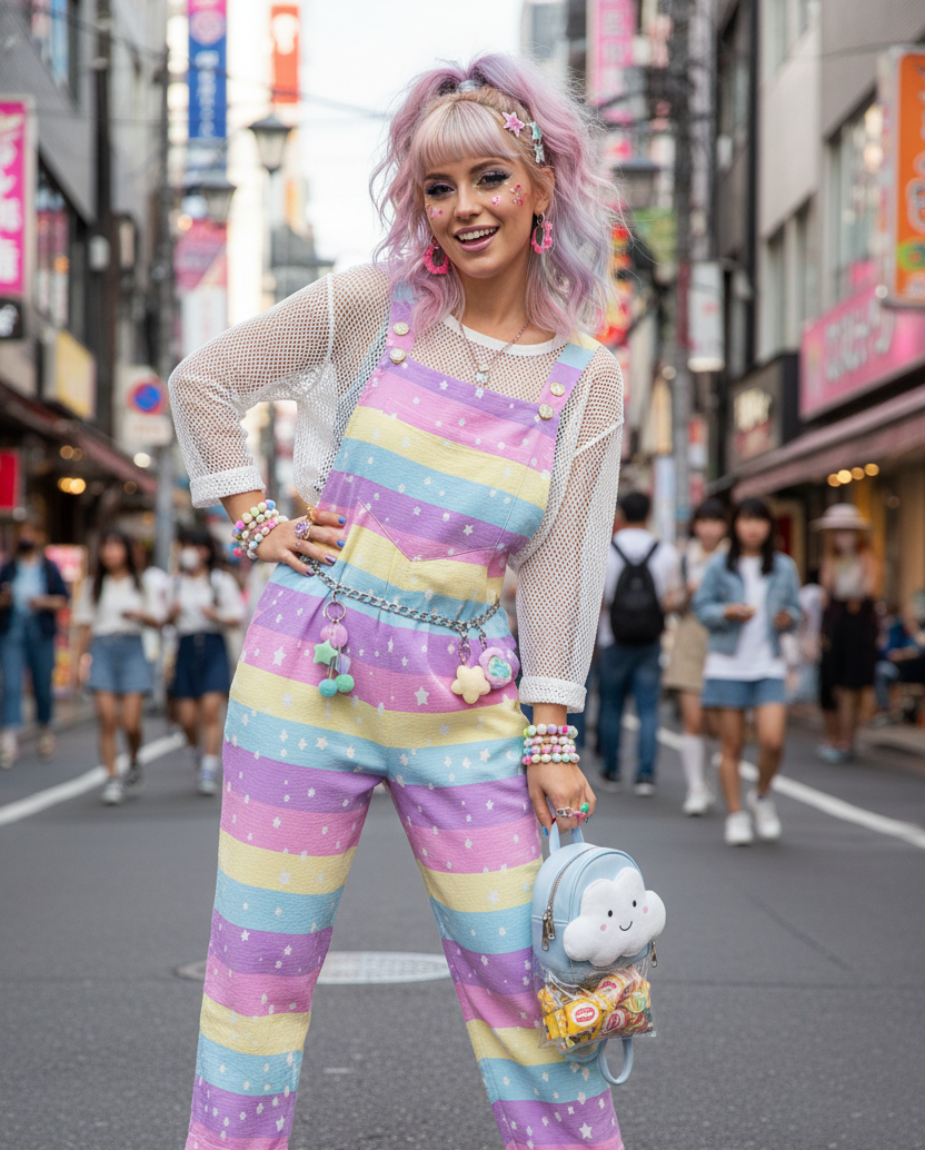 Starry Party Rainbow Adjustable Strap Wide Leg Jumpsuit Overalls With Pockets