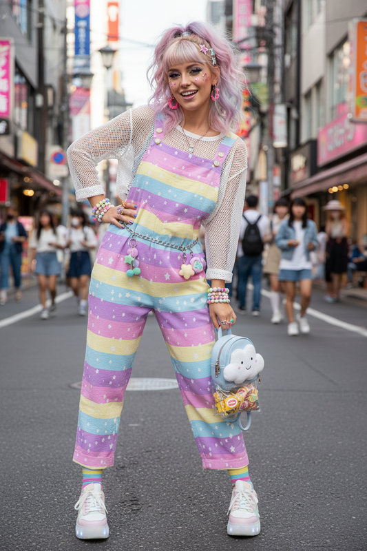 Starry Party Rainbow Adjustable Strap Wide Leg Jumpsuit Overalls With Pockets