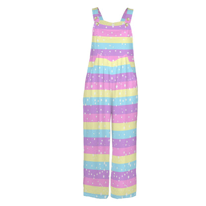 Starry Party Rainbow Adjustable Strap Wide Leg Jumpsuit Overalls With Pockets