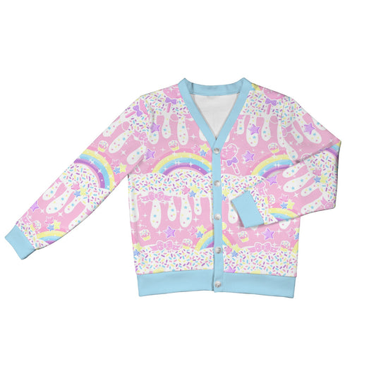 Rainbow Sweets Pink Women's Ribbed Button Up Cardigan