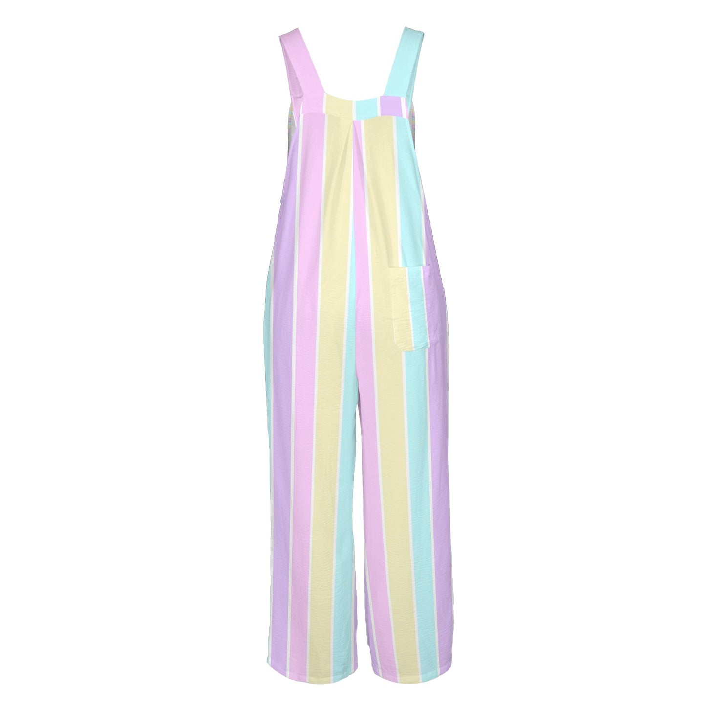 Pastel Stripes Adjustable Strap Wide Leg Jumpsuit Overalls With Pockets