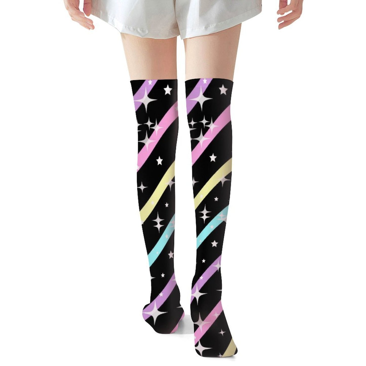 Sparkle Stars Over Knee Stocking Socks (Black)