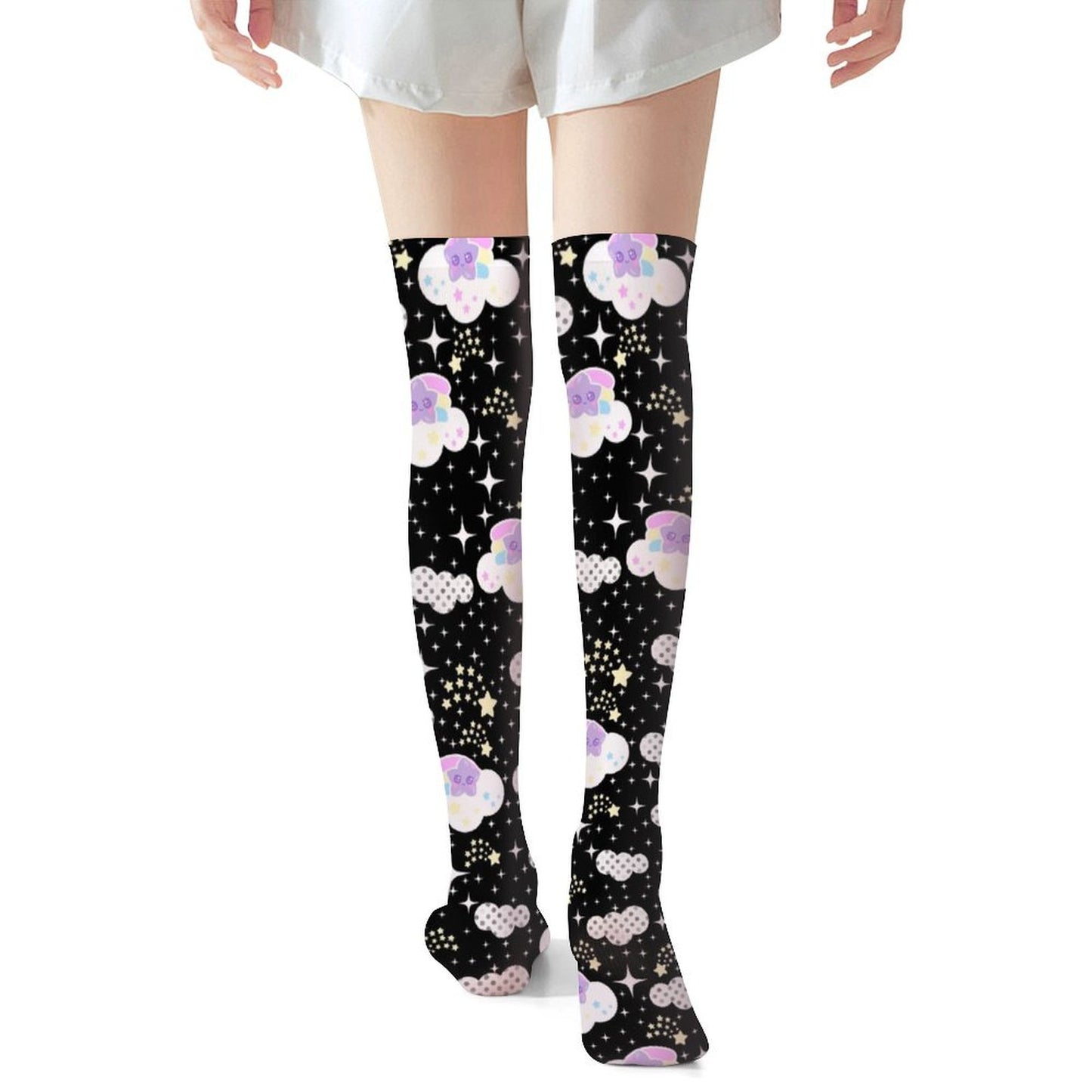 Shooting Star Clouds Over Knee Stocking Socks (Black)