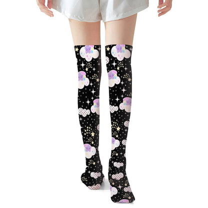 Shooting Star Clouds Over Knee Stocking Socks (Black)
