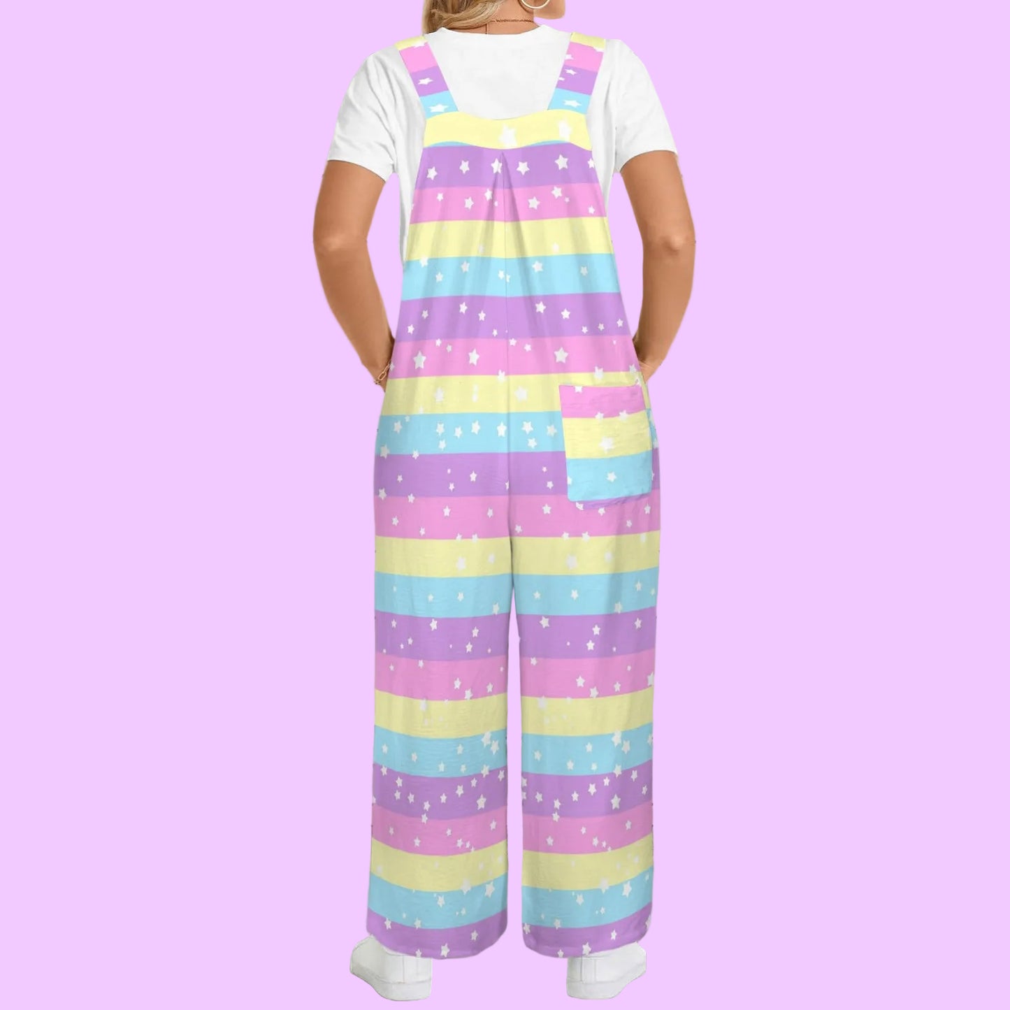 Starry Party Rainbow Adjustable Strap Wide Leg Jumpsuit Overalls With Pockets