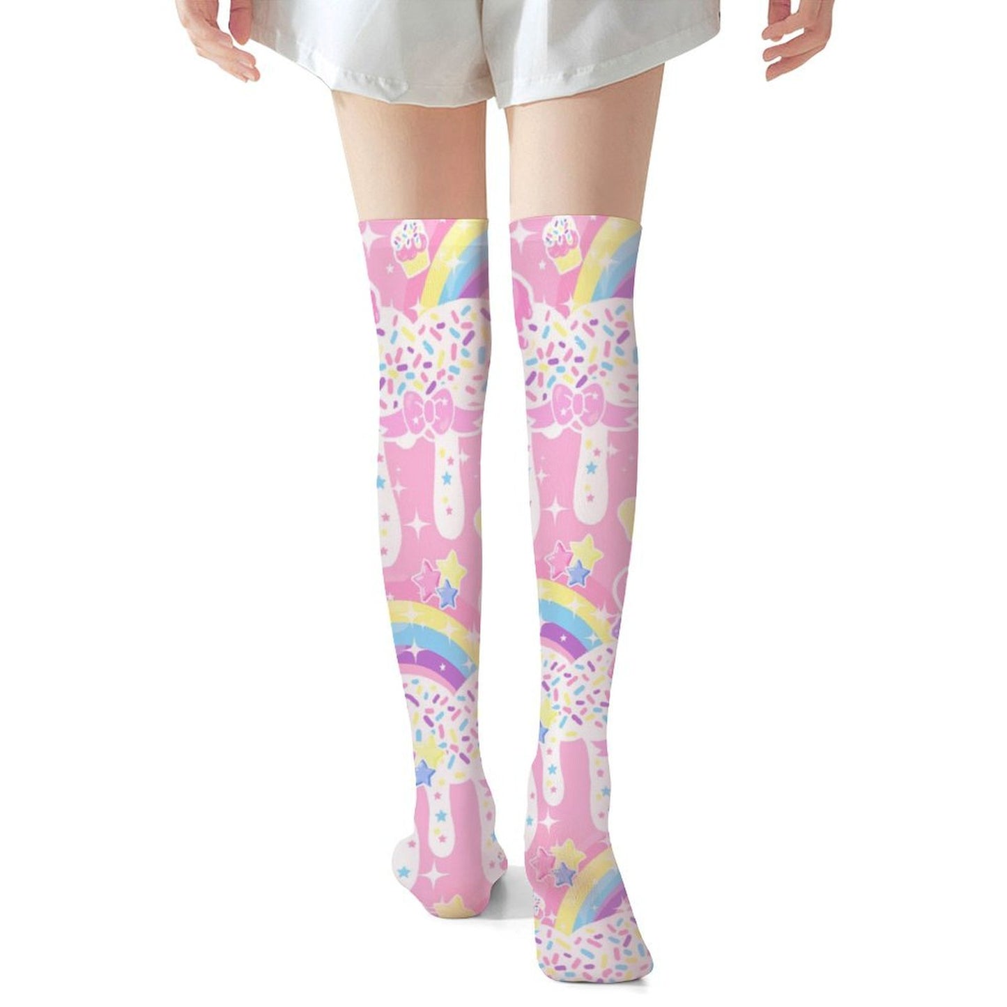 Rainbow Sweets Over Knee Stocking Socks (Pink)