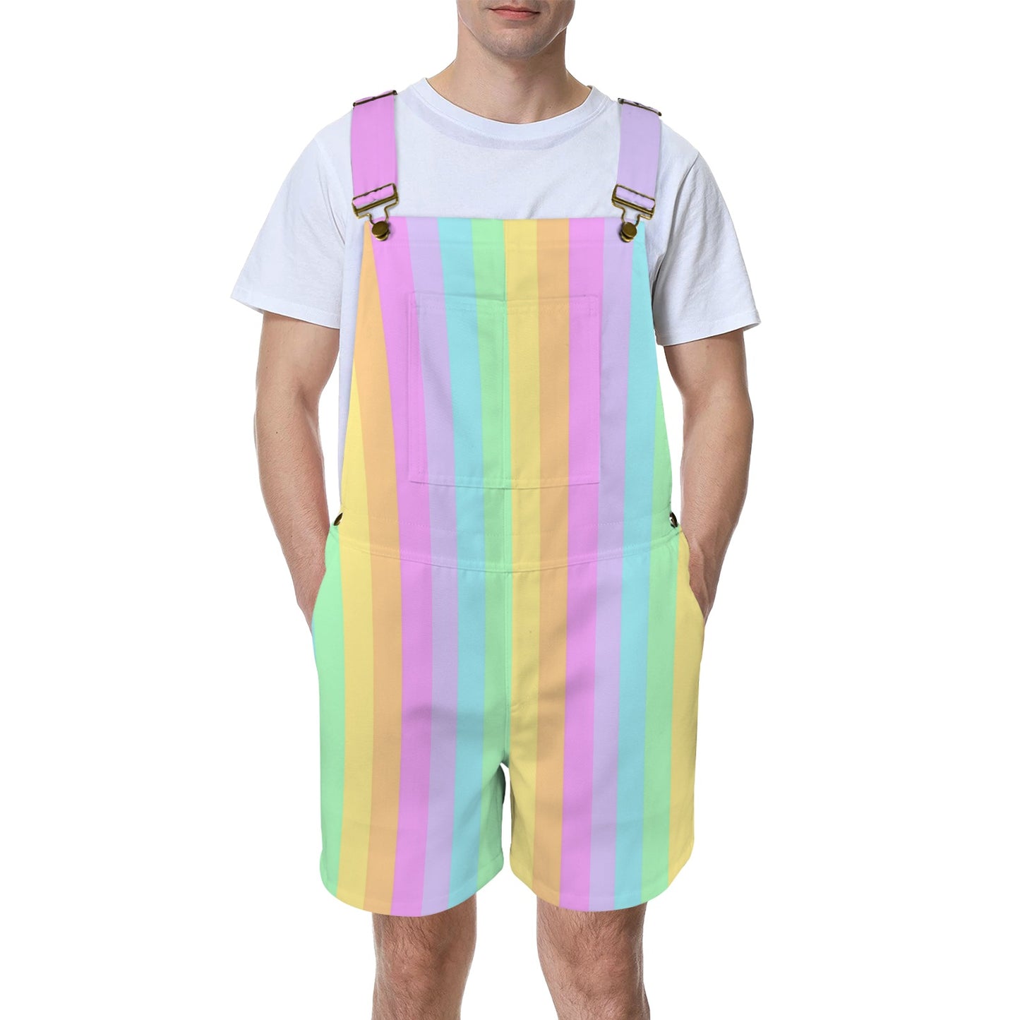 Fruity Rainbow Unisex Shorts Overalls With Adjustable Straps And Pockets (Color Block)