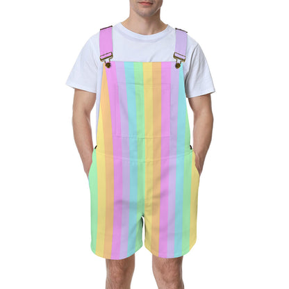 Fruity Rainbow Unisex Shorts Overalls With Adjustable Straps And Pockets (Color Block)