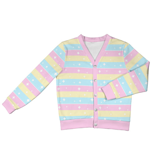 Teatime Fantasy Rainbow Women's Ribbed Button Up Cardigan