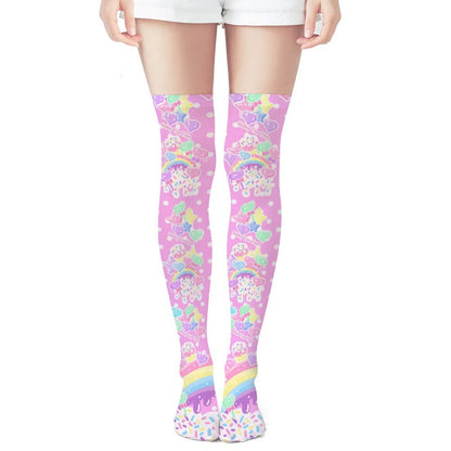 Rainbow Sweets Over Knee Stocking Socks (Pink)