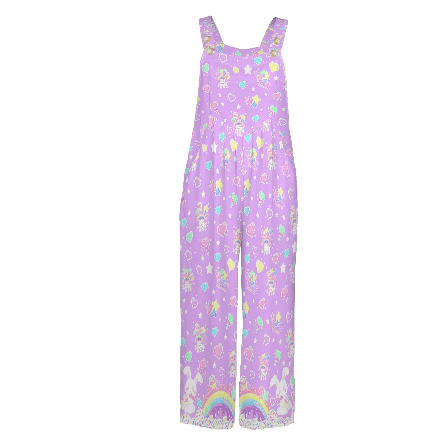 Rainbow Sweets Adjustable Strap Wide Leg Jumpsuit Overalls With Pockets (Purple)