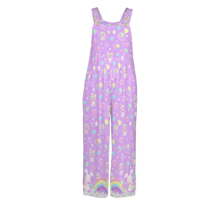 Rainbow Sweets Adjustable Strap Wide Leg Jumpsuit Overalls With Pockets (Purple)