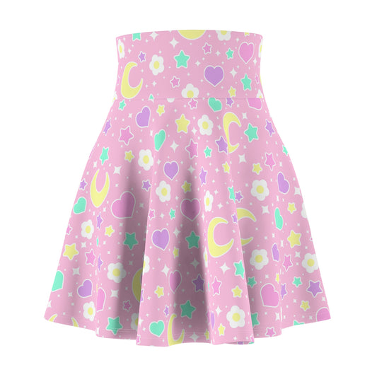 Magical Spring Pink High Waist Skater Skirt