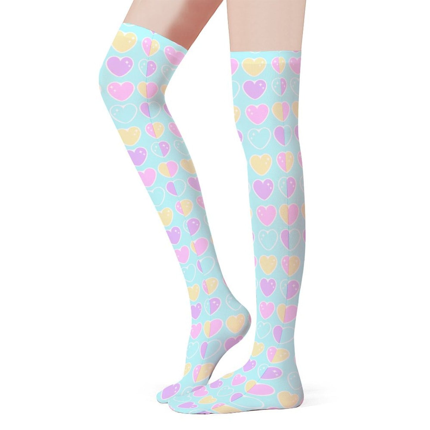 Sweet Love Hearts Over Knee Stocking Socks (Blue)