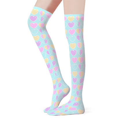 Sweet Love Hearts Over Knee Stocking Socks (Blue)