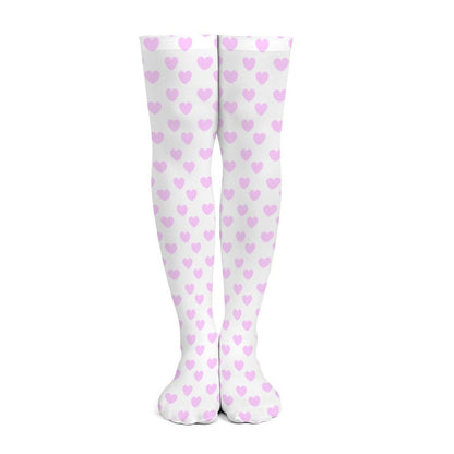 Lovely Hearts Over Knee Stocking Socks (Pink)