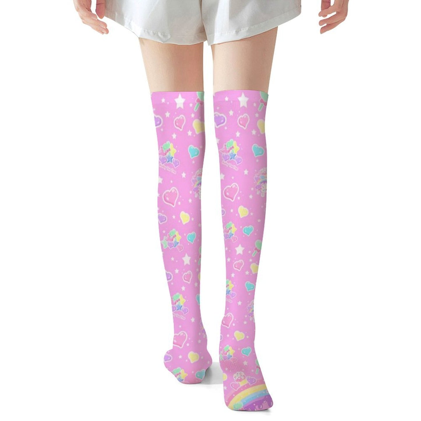 Rainbow Sweets Over Knee Stocking Socks (Pink)