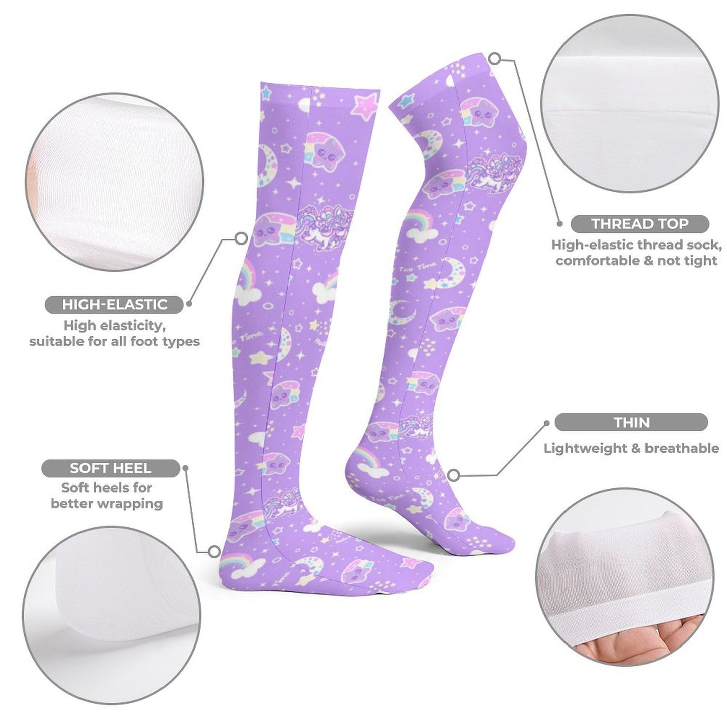 Rainbow Stardust Unicorn Friends Over Knee Stocking Socks