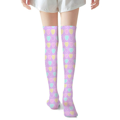 Sweet Love Hearts Over Knee Stocking Socks (Purple)