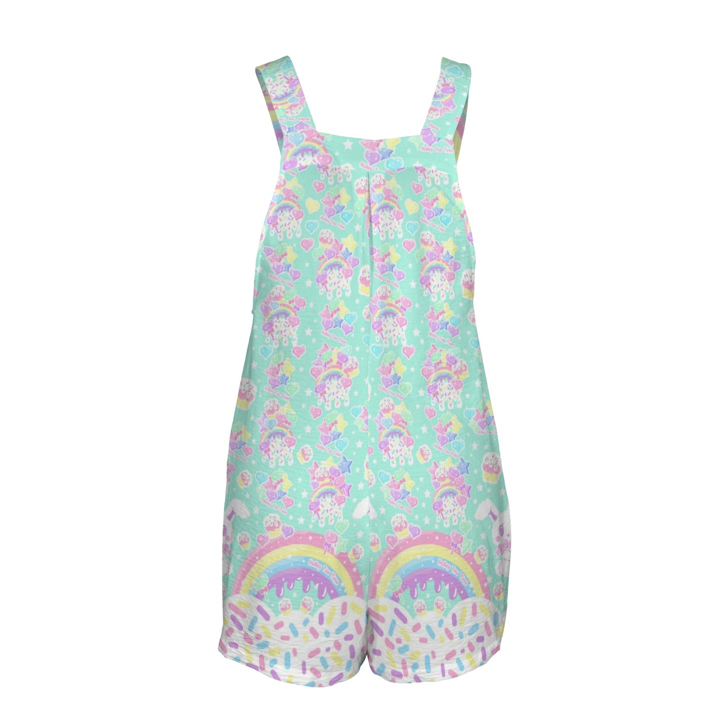 Rainbow Sweets Adjustable Strap Romper Overall Shorts With Pockets (Mint)