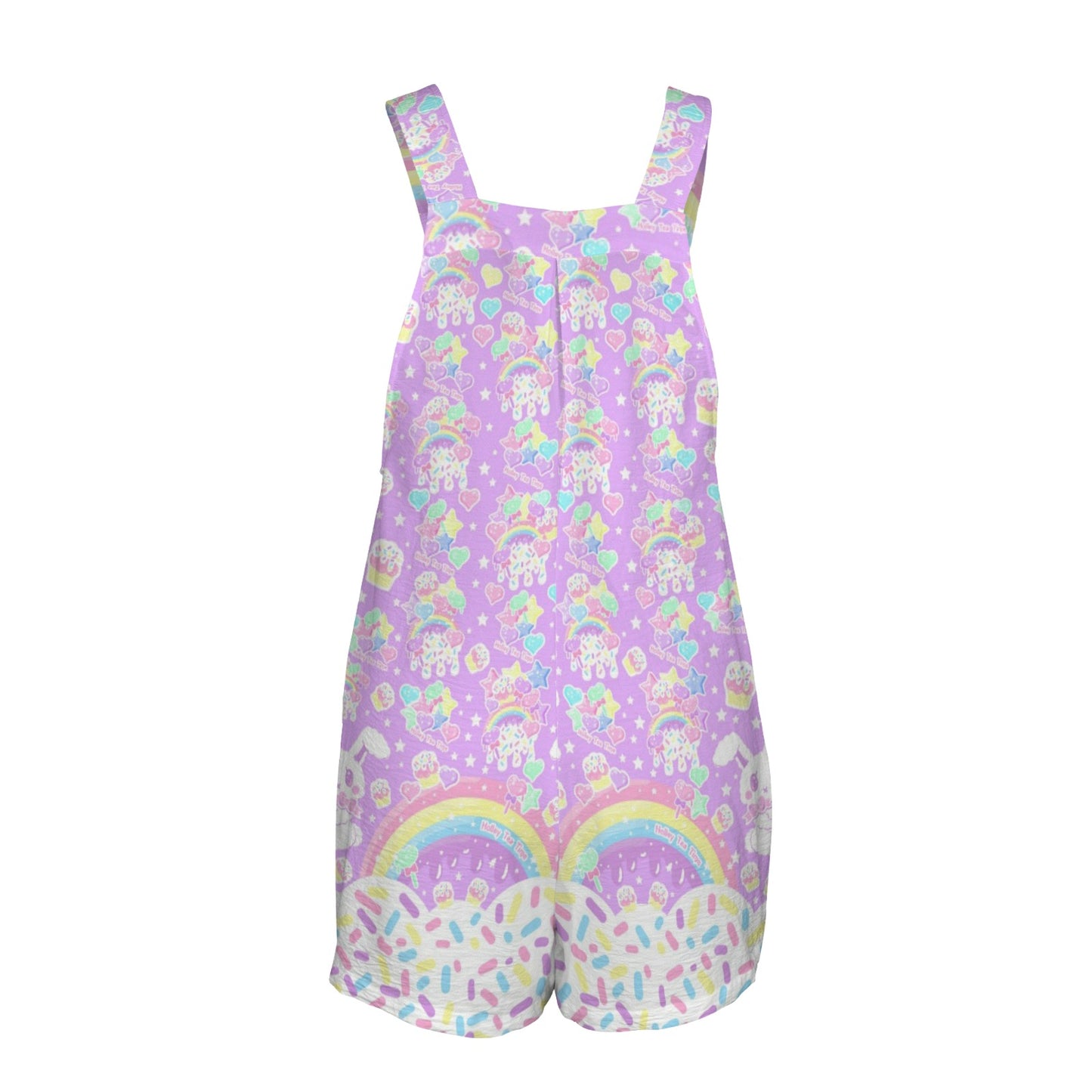 Rainbow Sweets Adjustable Strap Romper Overall Shorts With Pockets (Purple)