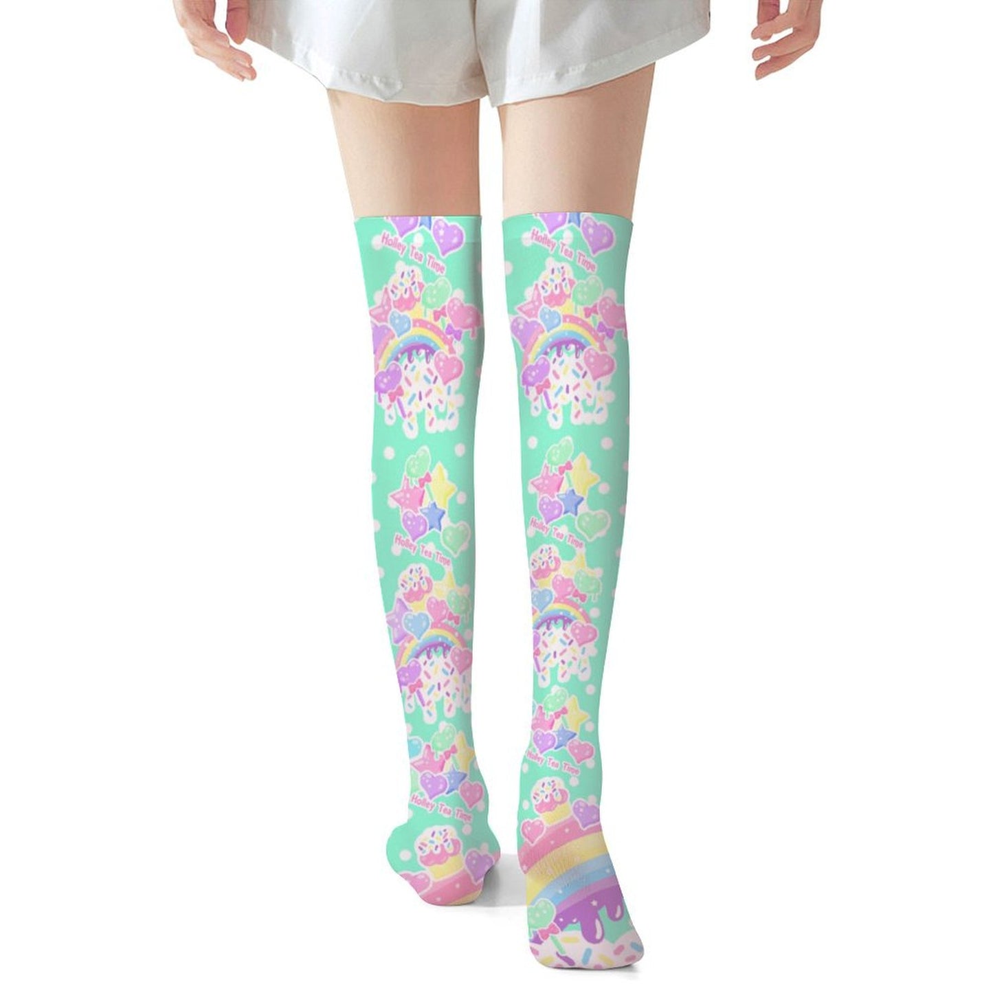Rainbow Sweets Over Knee Stocking Socks (Mint)