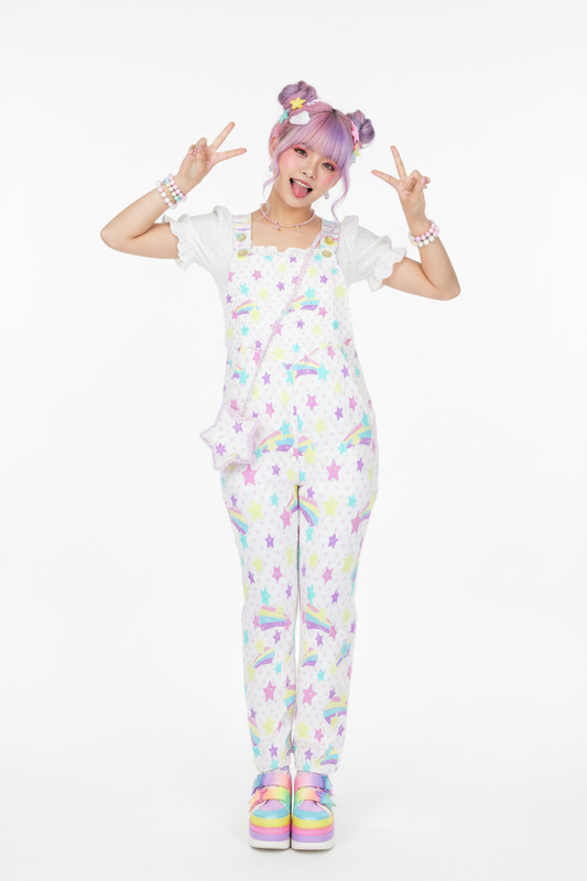 Starry Party White Adjustable Strap Wide Leg Jumpsuit Overalls With Pockets