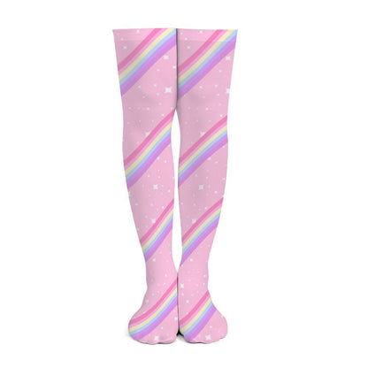 Kawaii Sparkle Cake Rainbow Beam Over Knee Stocking Socks