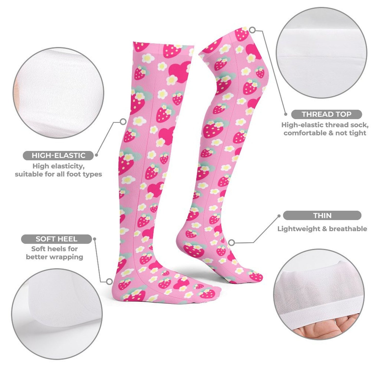 Strawberry Cutie Over Knee Stocking Socks (Soda Pop Fruity Berry Pink)