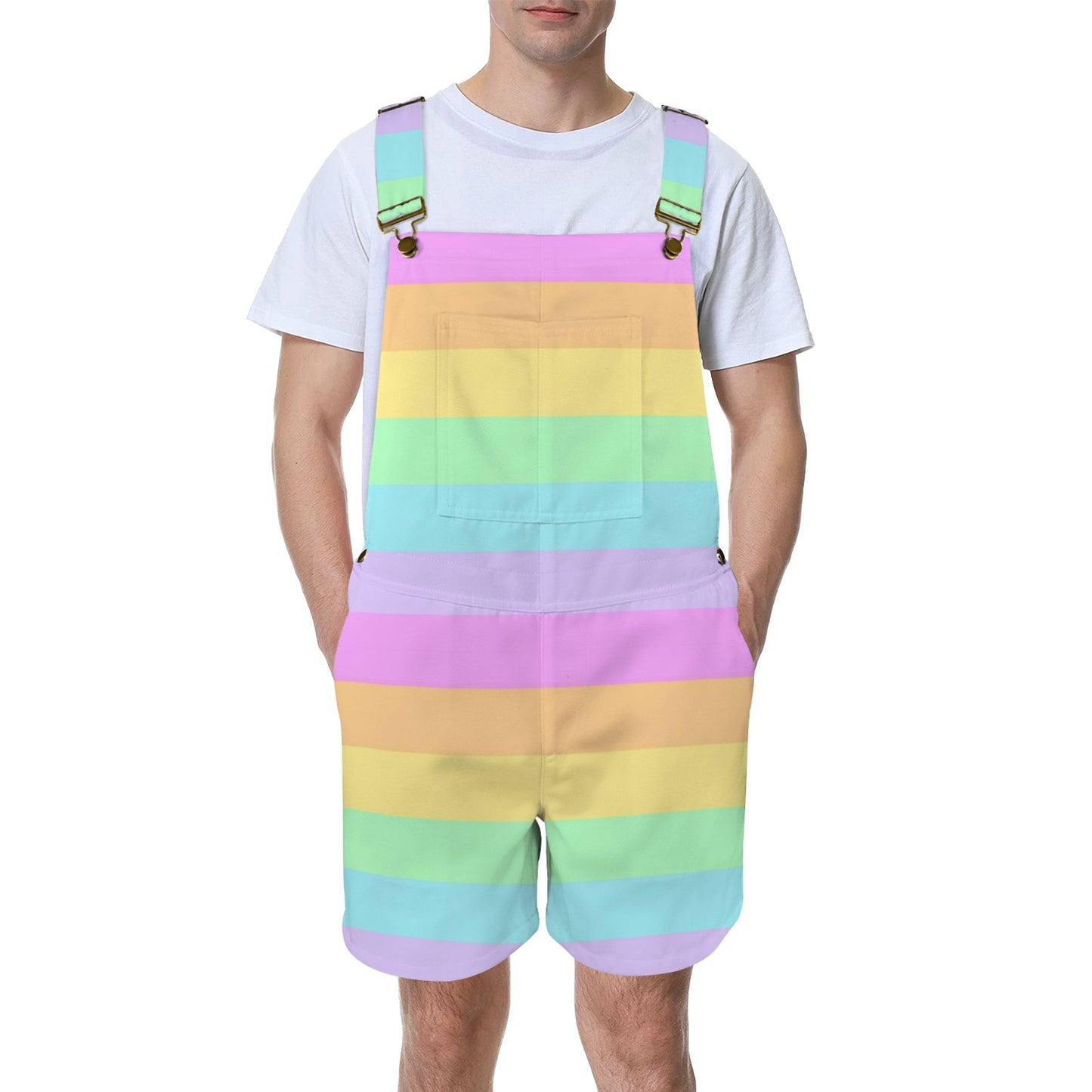 Fruity Rainbow Unisex Shorts Overalls With Adjustable Straps And Pockets (Color Block)