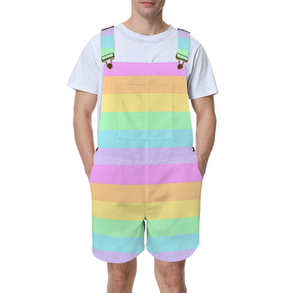 Fruity Rainbow Unisex Shorts Overalls With Adjustable Straps And Pockets (Color Block)