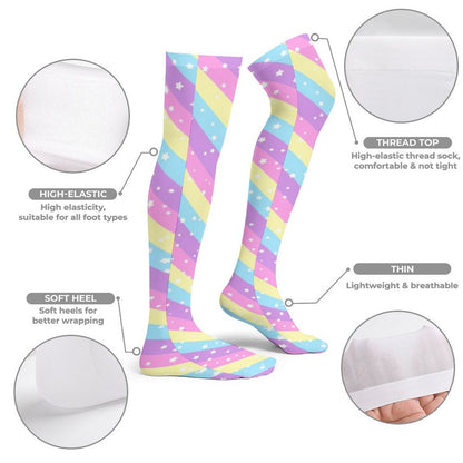 Starry Party Rainbow Over Knee Stocking Socks