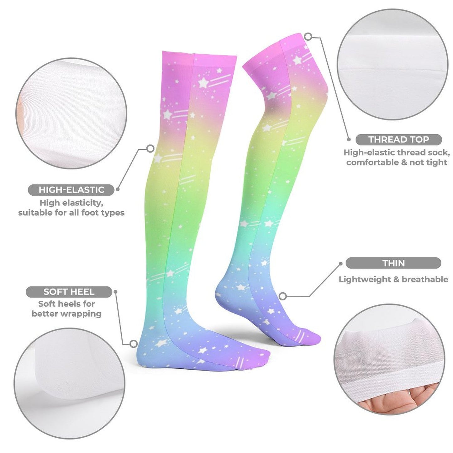 Wishful Rainbow Over Knee Stocking Socks