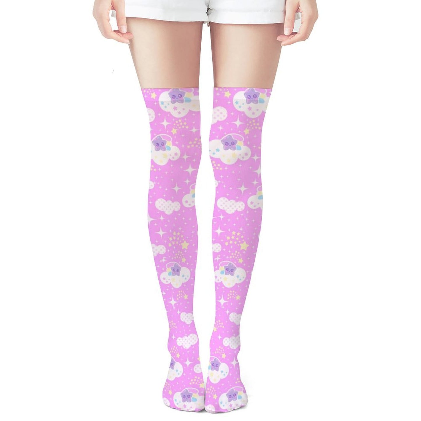 Shooting Star Clouds Over Knee Stocking Socks (Pink)