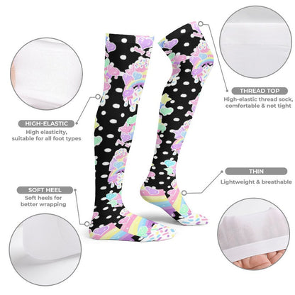 Rainbow Sweets Over Knee Stocking Socks (Black)