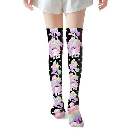 Rainbow Sweets Over Knee Stocking Socks (Black)