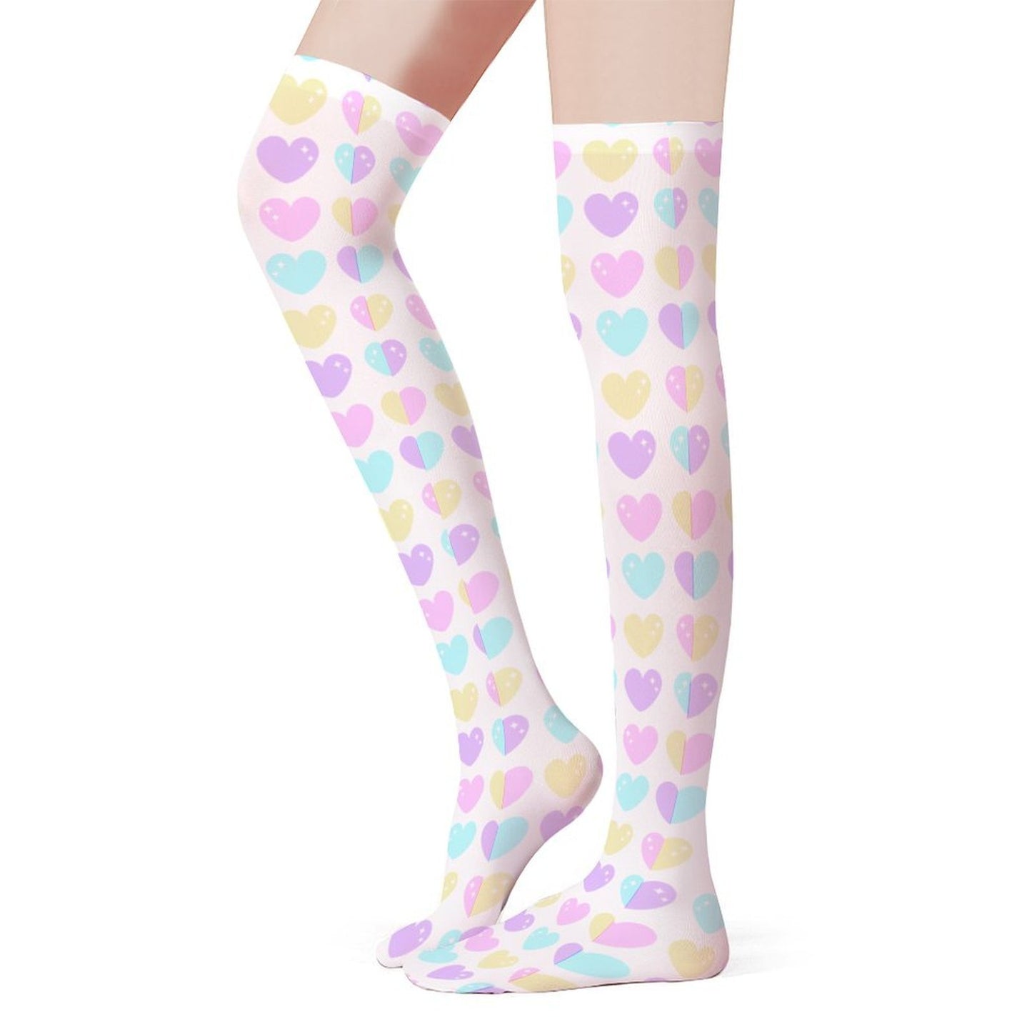 Sweet Love Hearts Over Knee Stocking Socks (White)