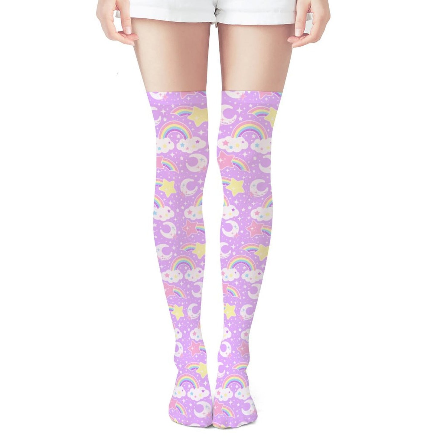 Dreamy Rainbow Over Knee Stocking Socks (Purple)