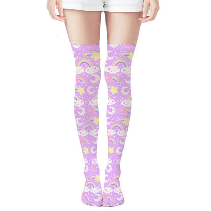 Dreamy Rainbow Over Knee Stocking Socks (Purple)